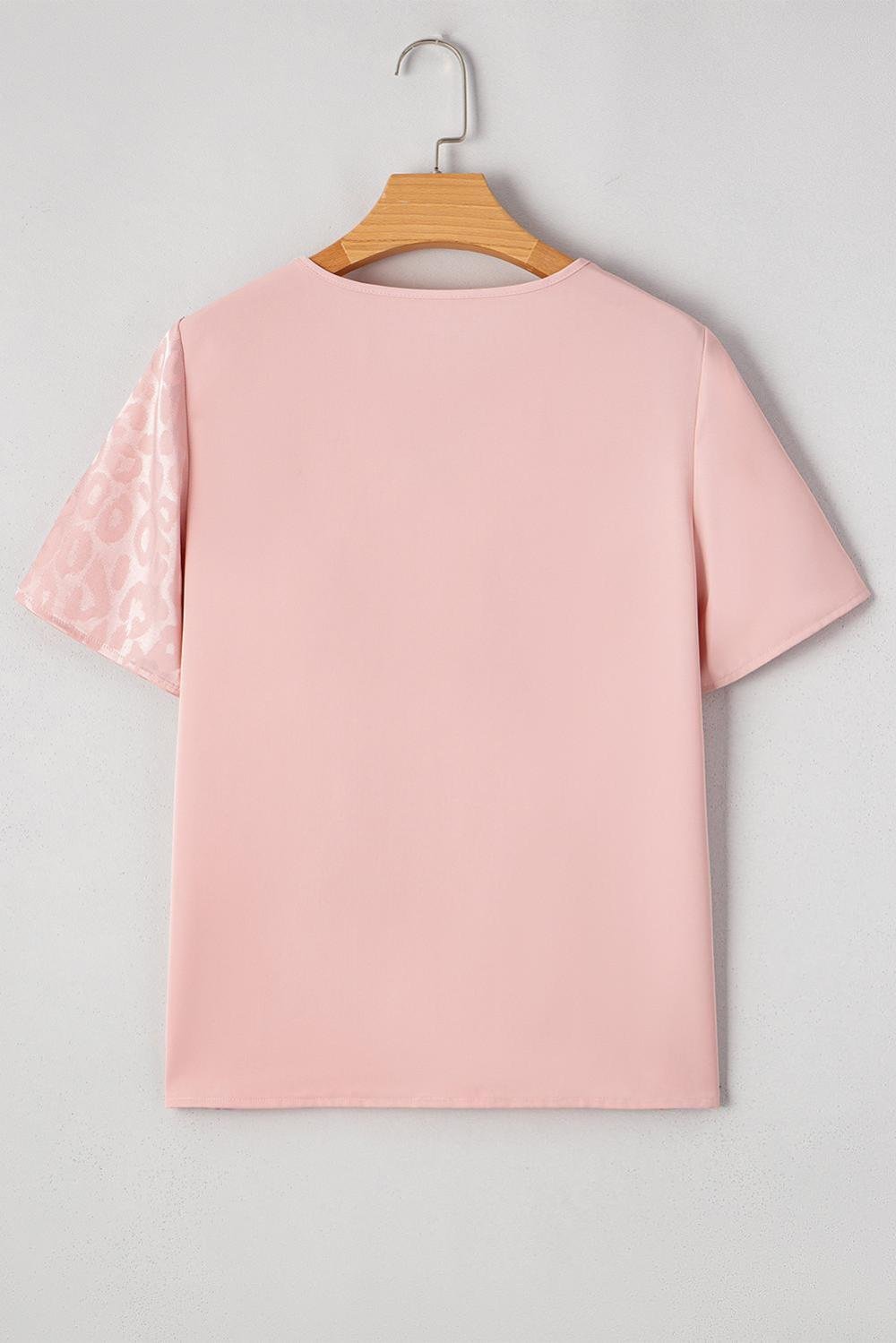 Blouses | Women Apricot Pink Leopard Patchwork Cross Strappy V Neck Blouse