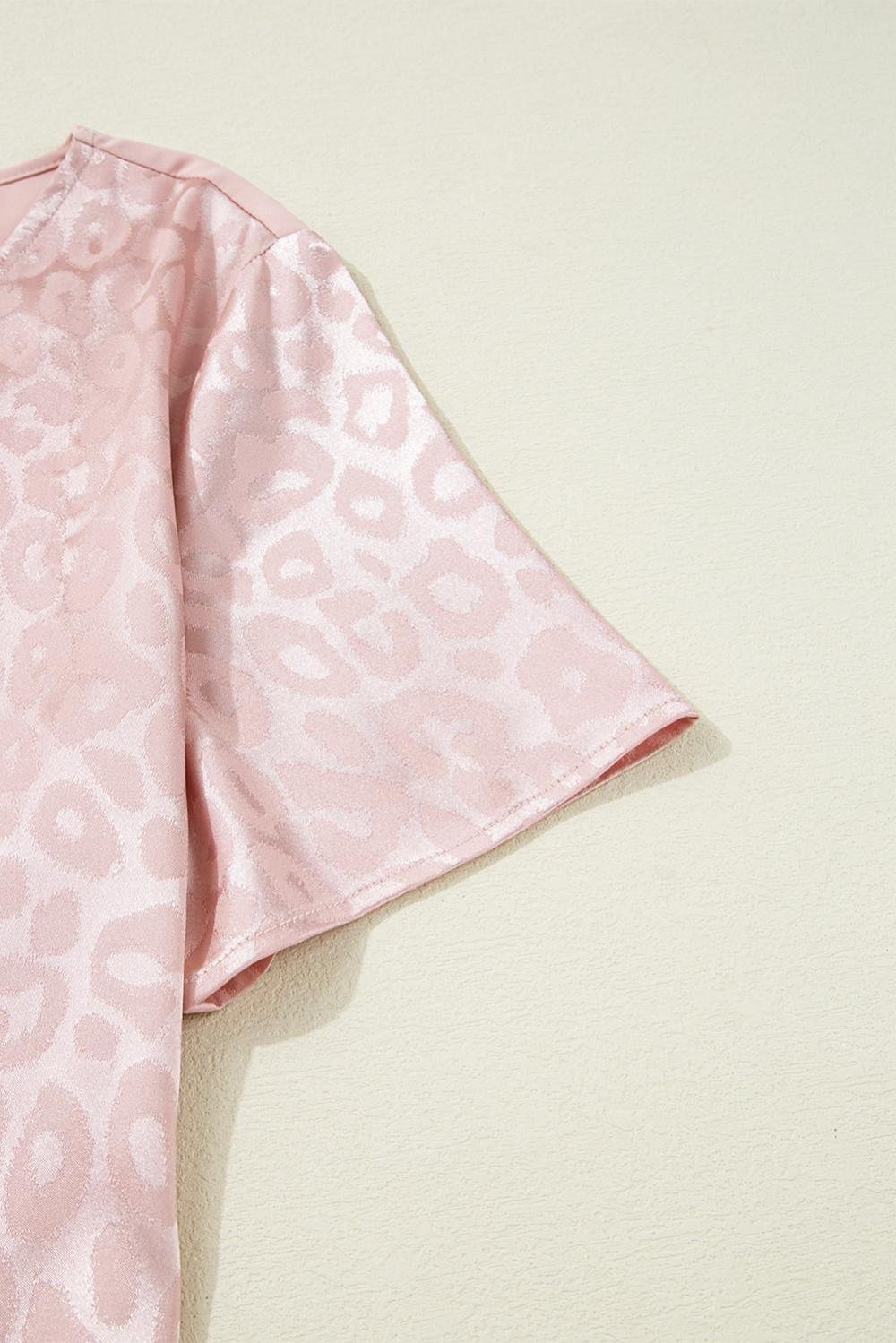 Blouses | Women Apricot Pink Leopard Patchwork Cross Strappy V Neck Blouse