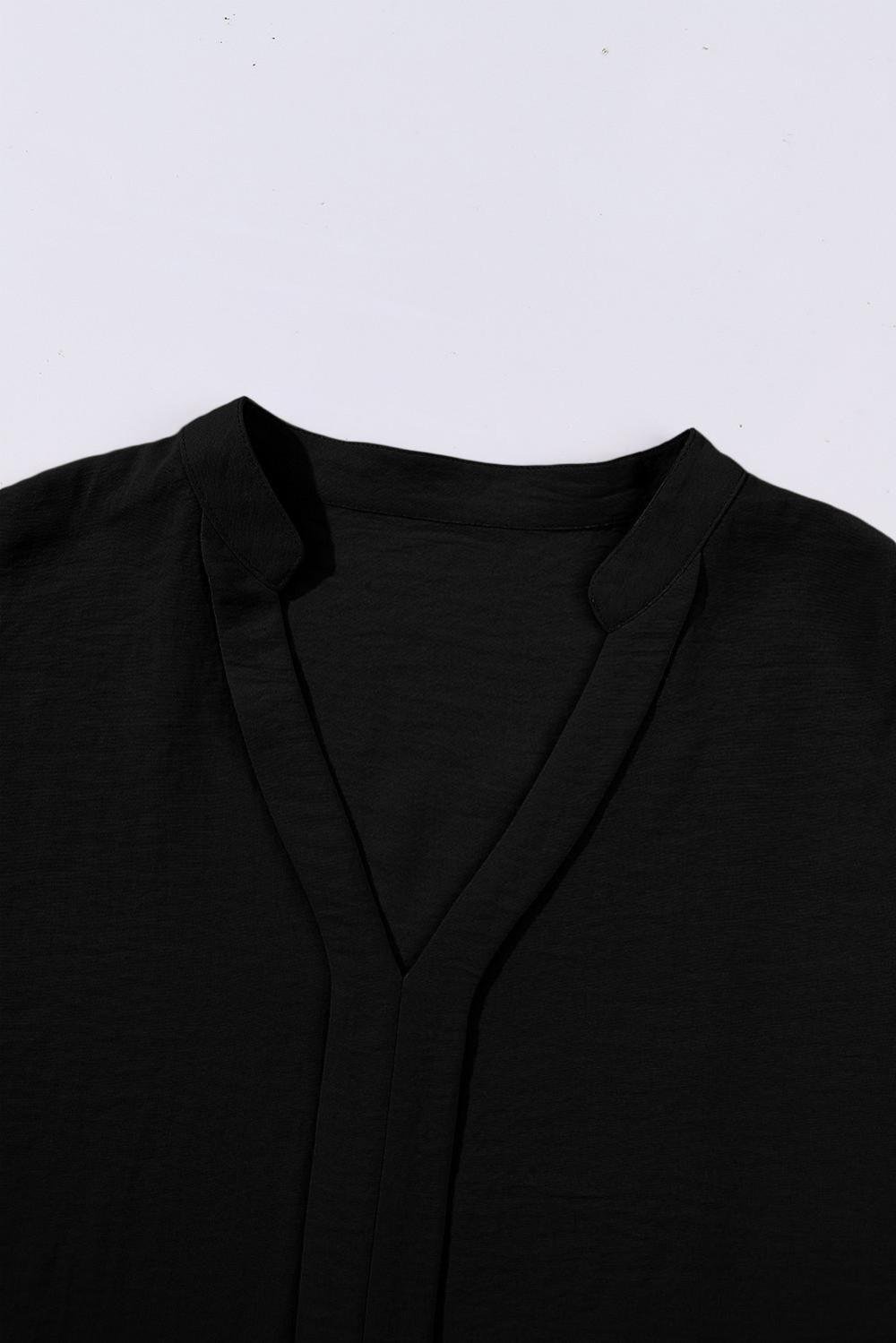 Blouses | Women Black Notched Neck Batwing Sleeve Blouse