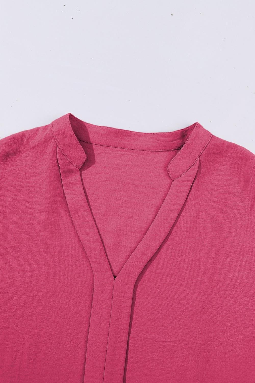 Blouses | Women Rose Red Notched Neck Batwing Sleeve Blouse