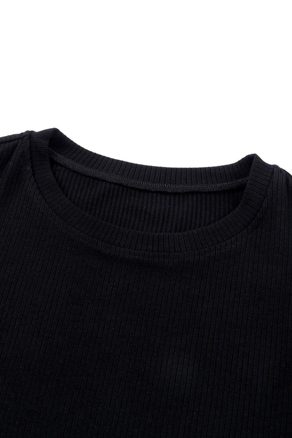 Knit Tops | Women Black Dotty Layered Ruffle Sleeve Casual Ribbed Knit Top