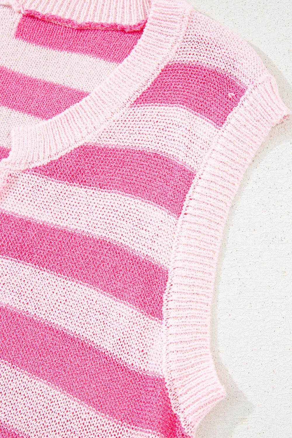Knit Tops | Women Pink Stripe Usa Flag Notched Neckline Loose Knit Vest