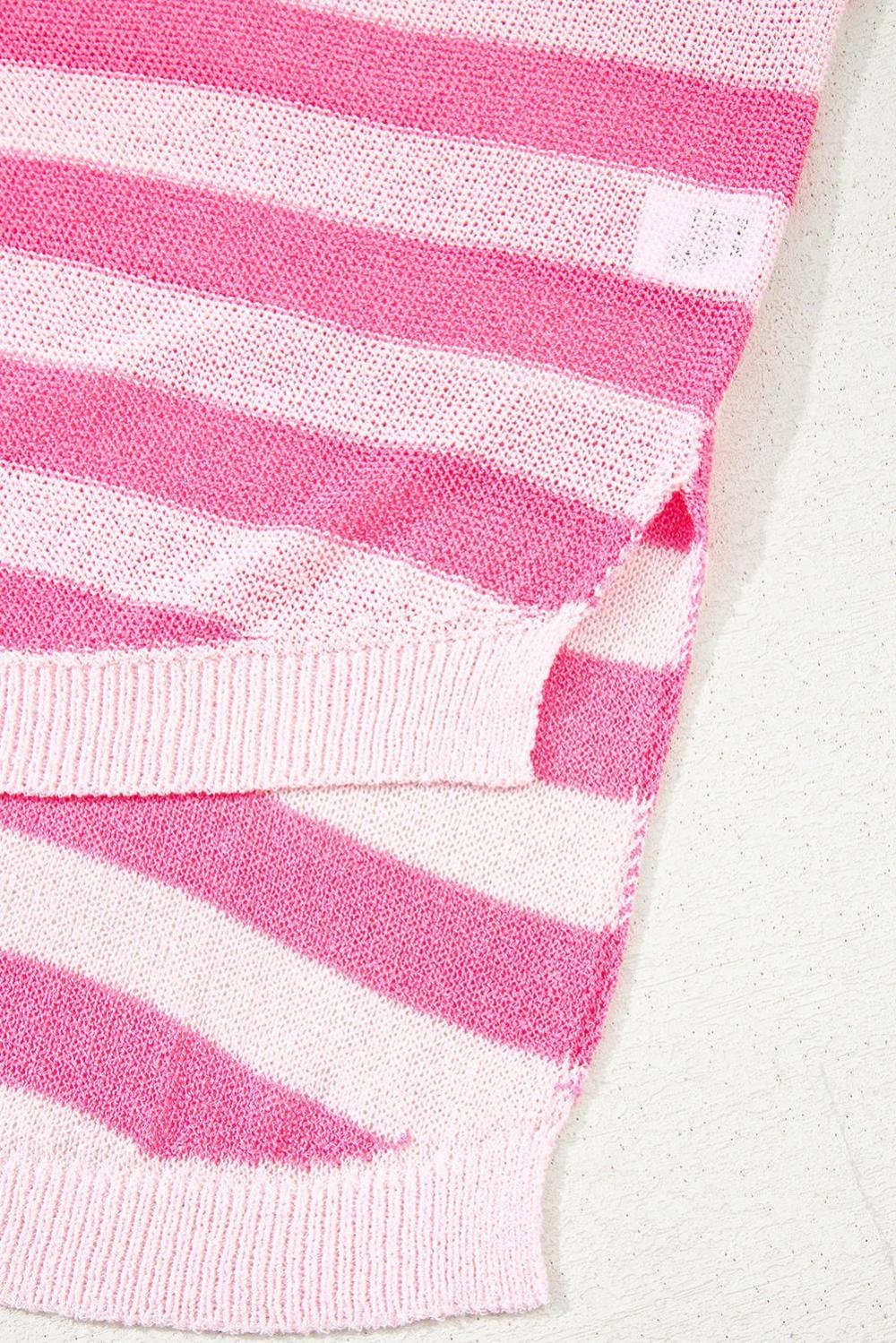 Knit Tops | Women Pink Stripe Usa Flag Notched Neckline Loose Knit Vest