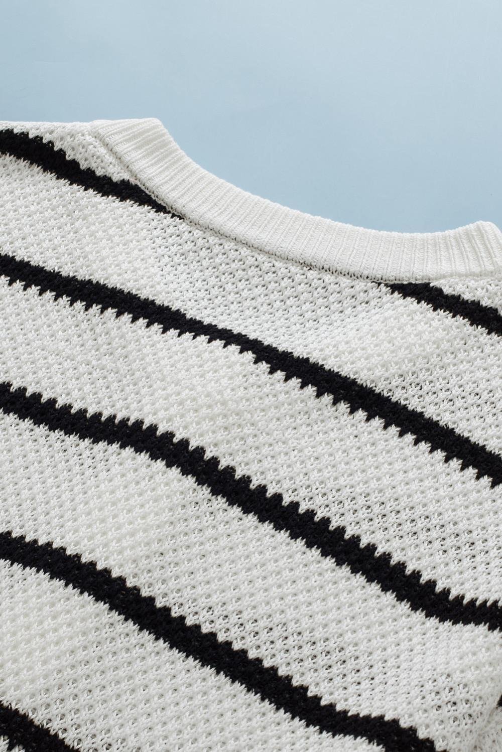 Knit Tops | Women White Stripe Drop Shoulder Bracelet Sleeve Henley Knit Tee