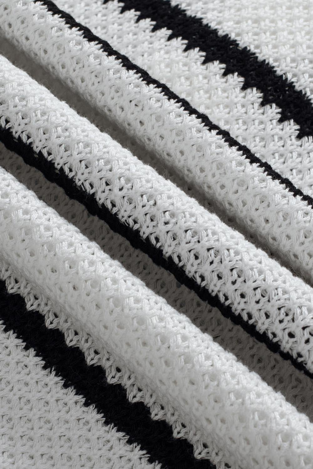 Knit Tops | Women White Stripe Drop Shoulder Bracelet Sleeve Henley Knit Tee