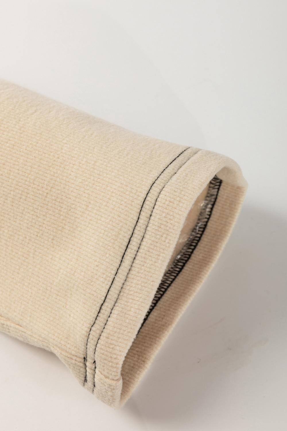 Long Sleeve Tops | Women Beige Waffle Patchwork Stitch Detail Long Sleeve Henley Top