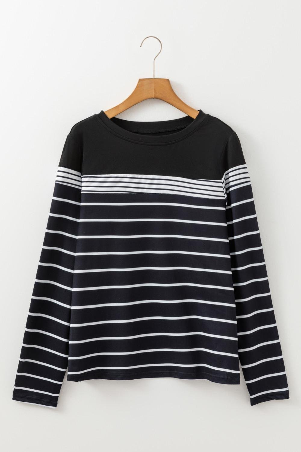 Long Sleeve Tops | Women Black Casual Striped Long Sleeve Top