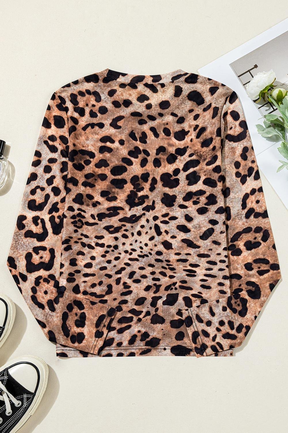 Long Sleeve Tops | Women Brown Allover Leopard Round Neck Long Sleeve Slim Top