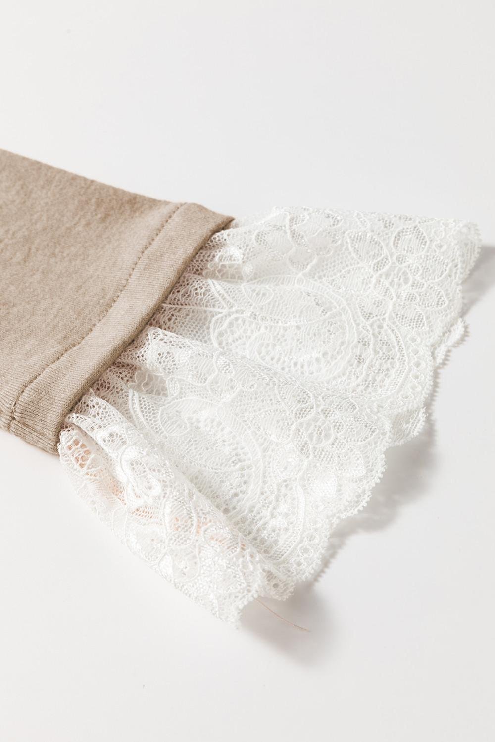 Long Sleeve Tops | Women Parchment Seam Detail Lace Contrast Cuffs Raglan Sleeve Top
