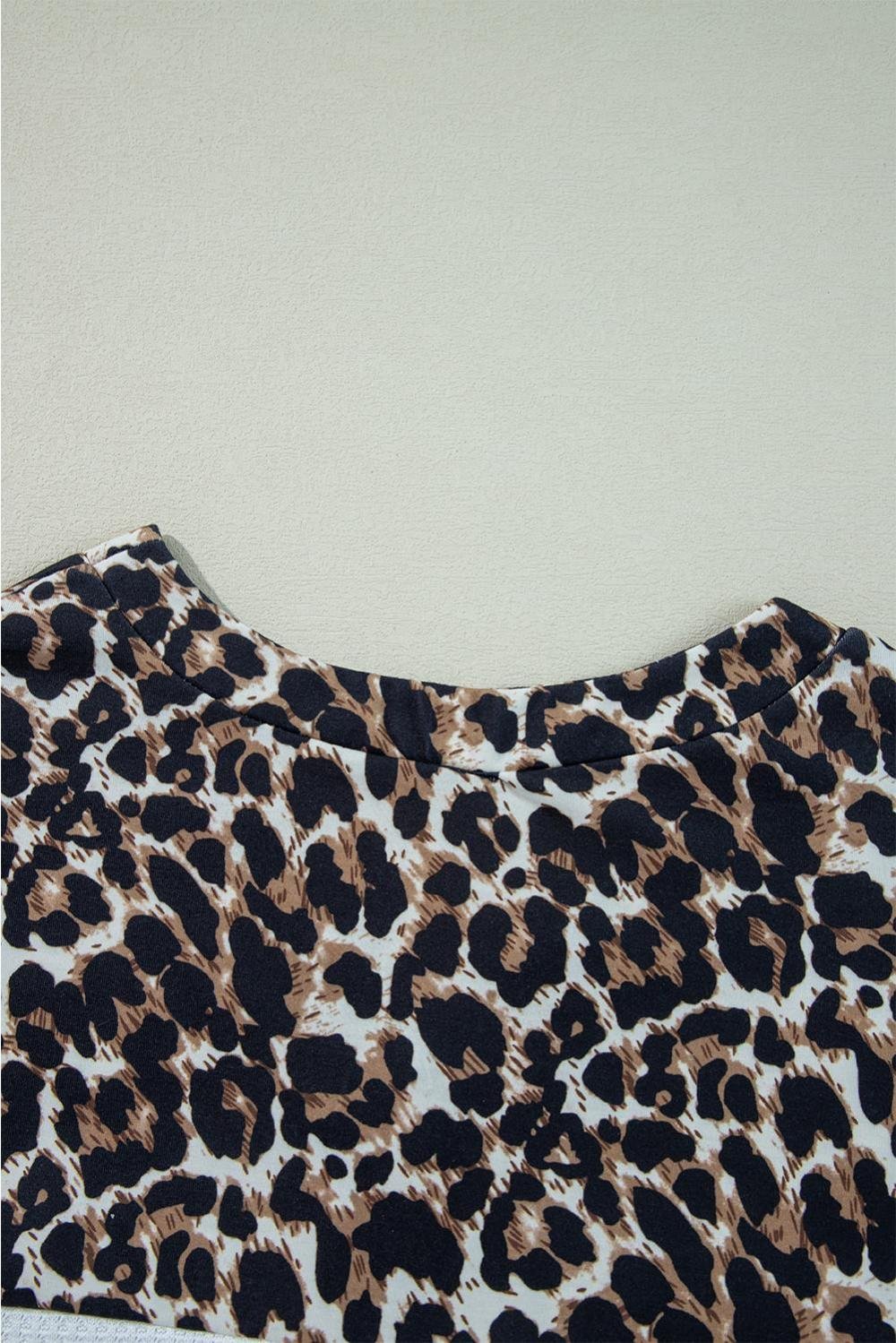 Long Sleeve Tops | Women White Leopard Waffle Knit Patchwork Button V Neck Top