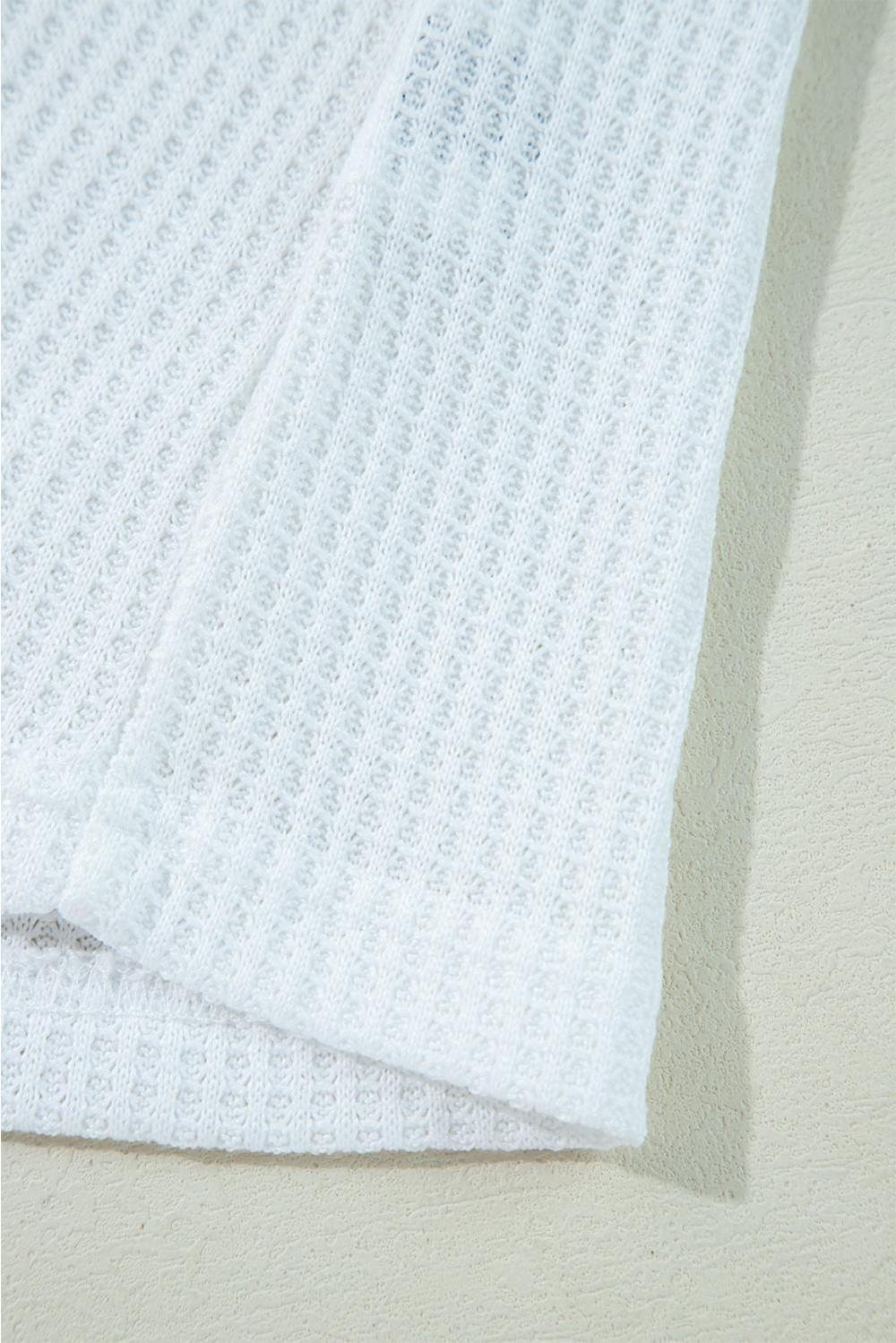 Long Sleeve Tops | Women White Leopard Waffle Knit Patchwork Button V Neck Top