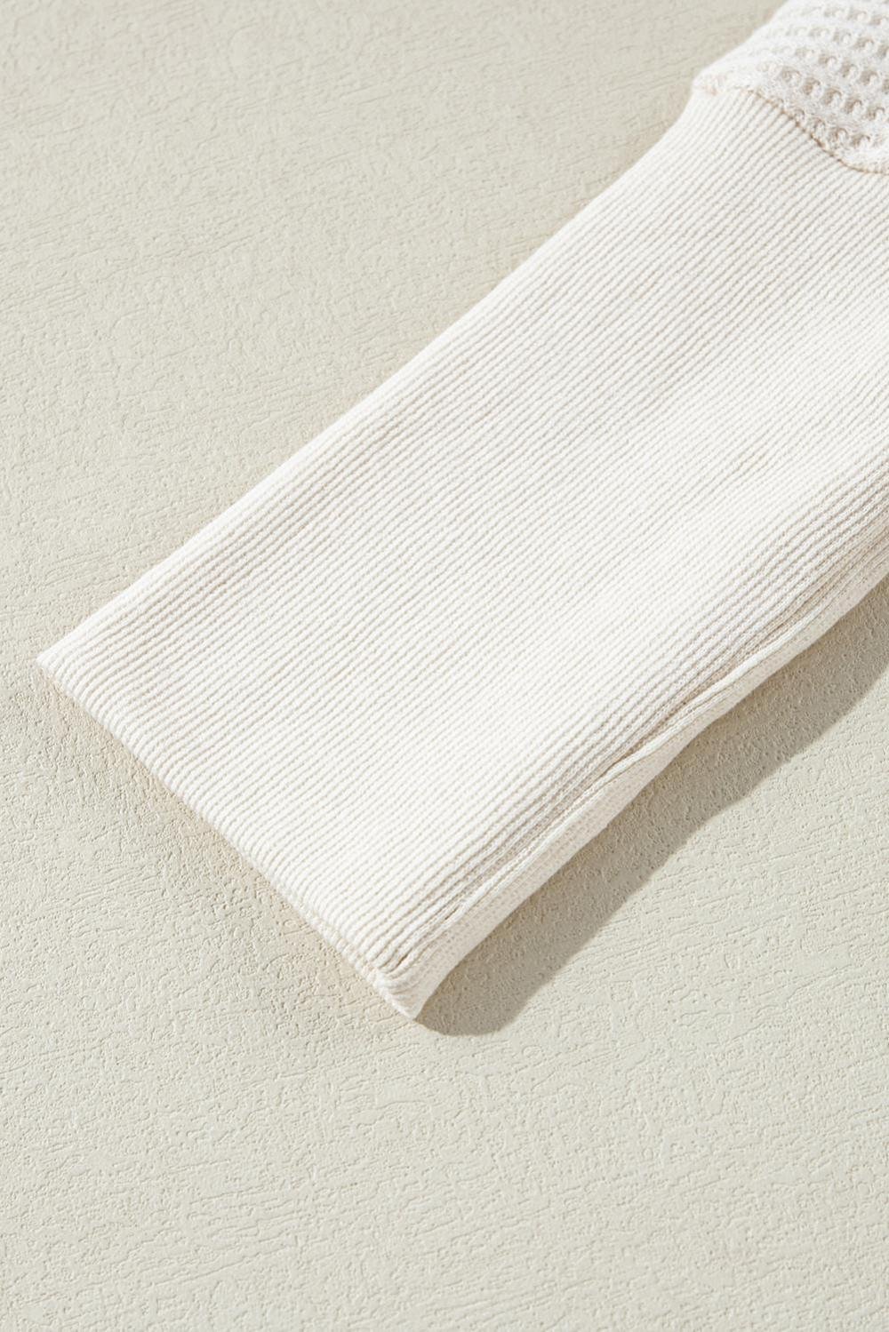 Long Sleeve Tops | Women White Waffle Knit Exposed Seam Round Neck Oversized Top