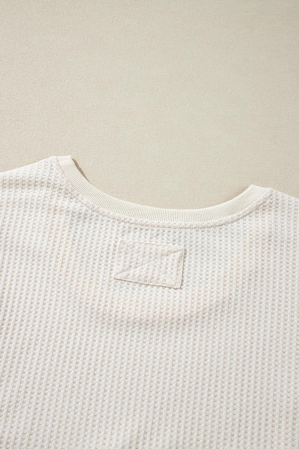 Long Sleeve Tops | Women White Waffle Knit Exposed Seam Round Neck Oversized Top