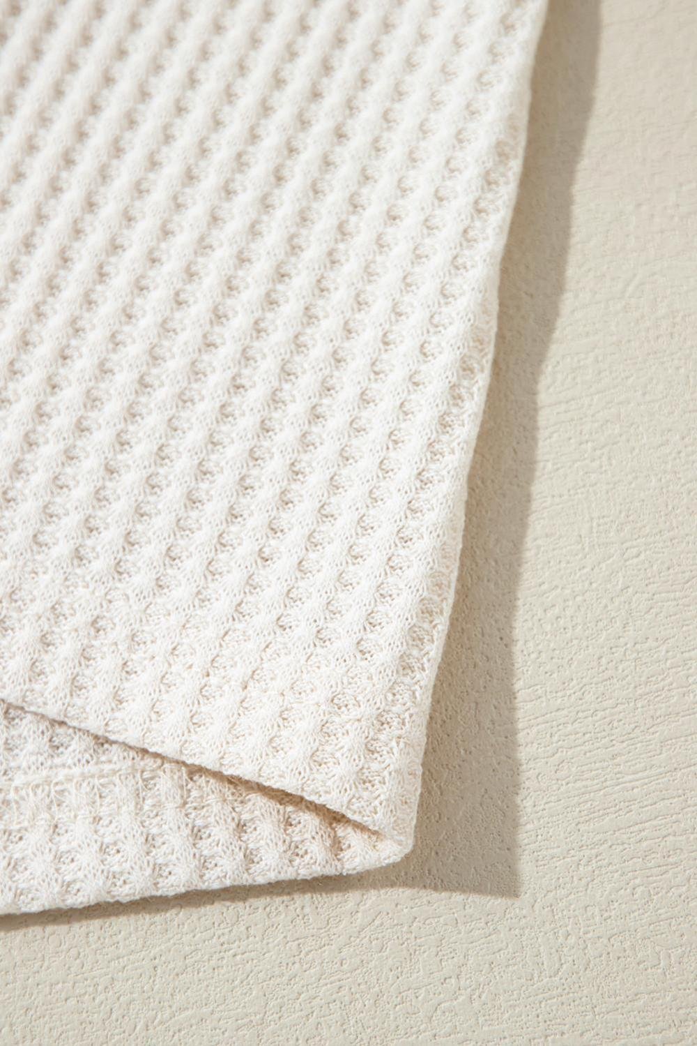 Long Sleeve Tops | Women White Waffle Knit Exposed Seam Round Neck Oversized Top