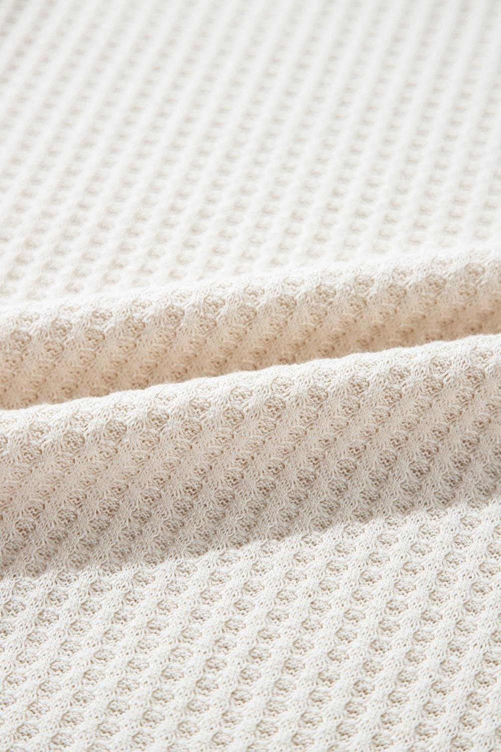 Long Sleeve Tops | Women White Waffle Knit Exposed Seam Round Neck Oversized Top