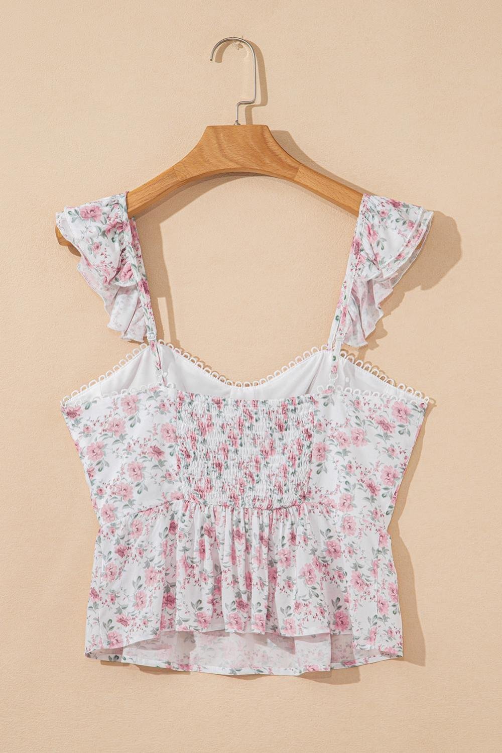 Sleeveless Tops | Women Pink Floral Flutter Peplum Cami Top
