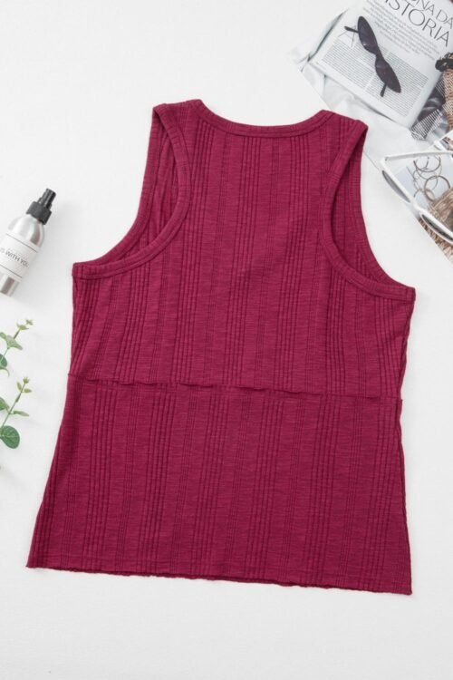 Sleeveless Tops | Women Red Dahlia Ribbed Textured Exposed Stitching Tank Top