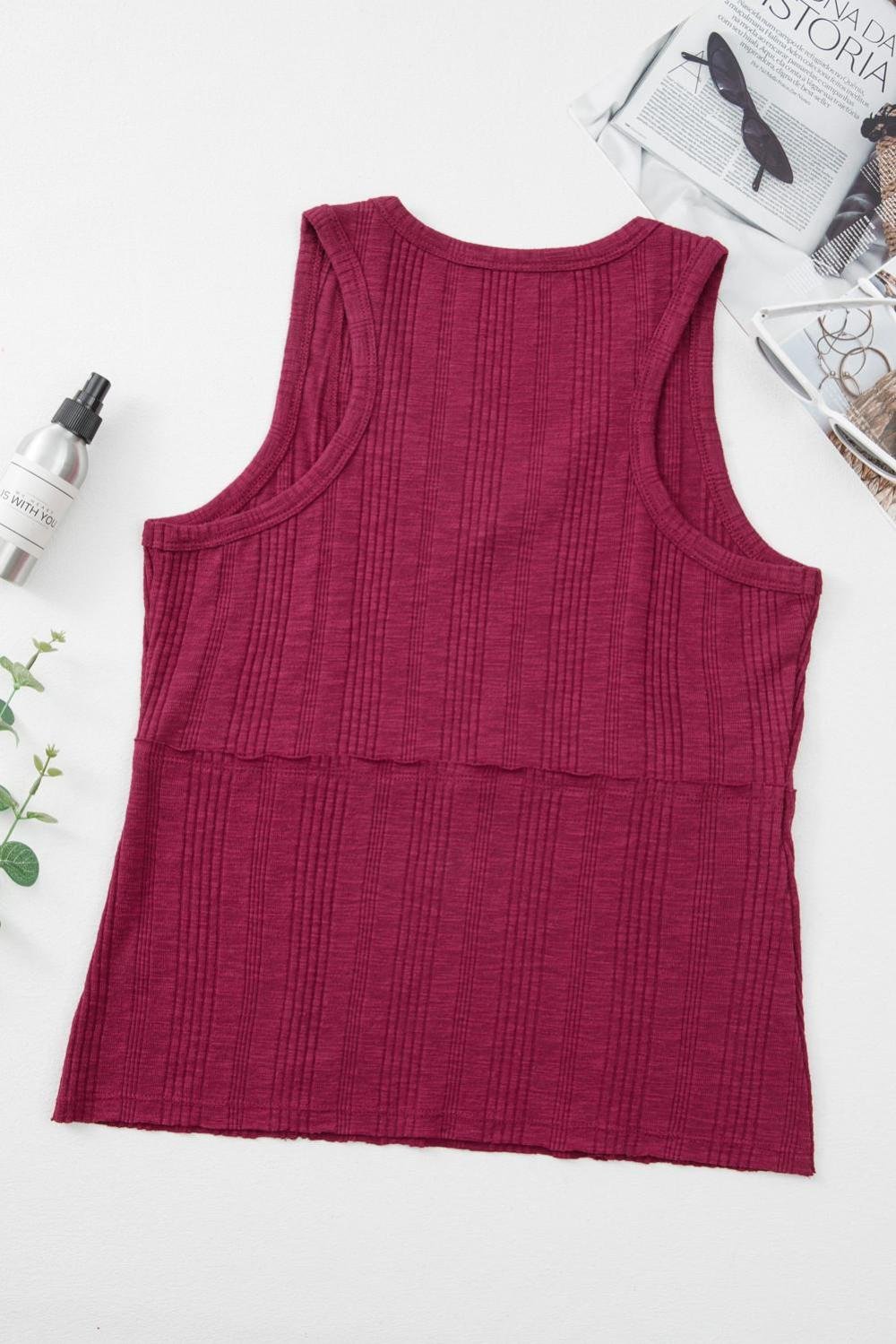 Sleeveless Tops | Women Red Dahlia Ribbed Textured Exposed Stitching Tank Top