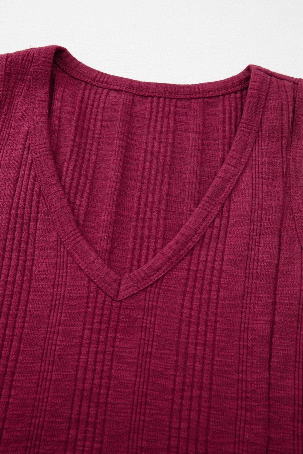 Sleeveless Tops | Women Red Dahlia Ribbed Textured Exposed Stitching Tank Top