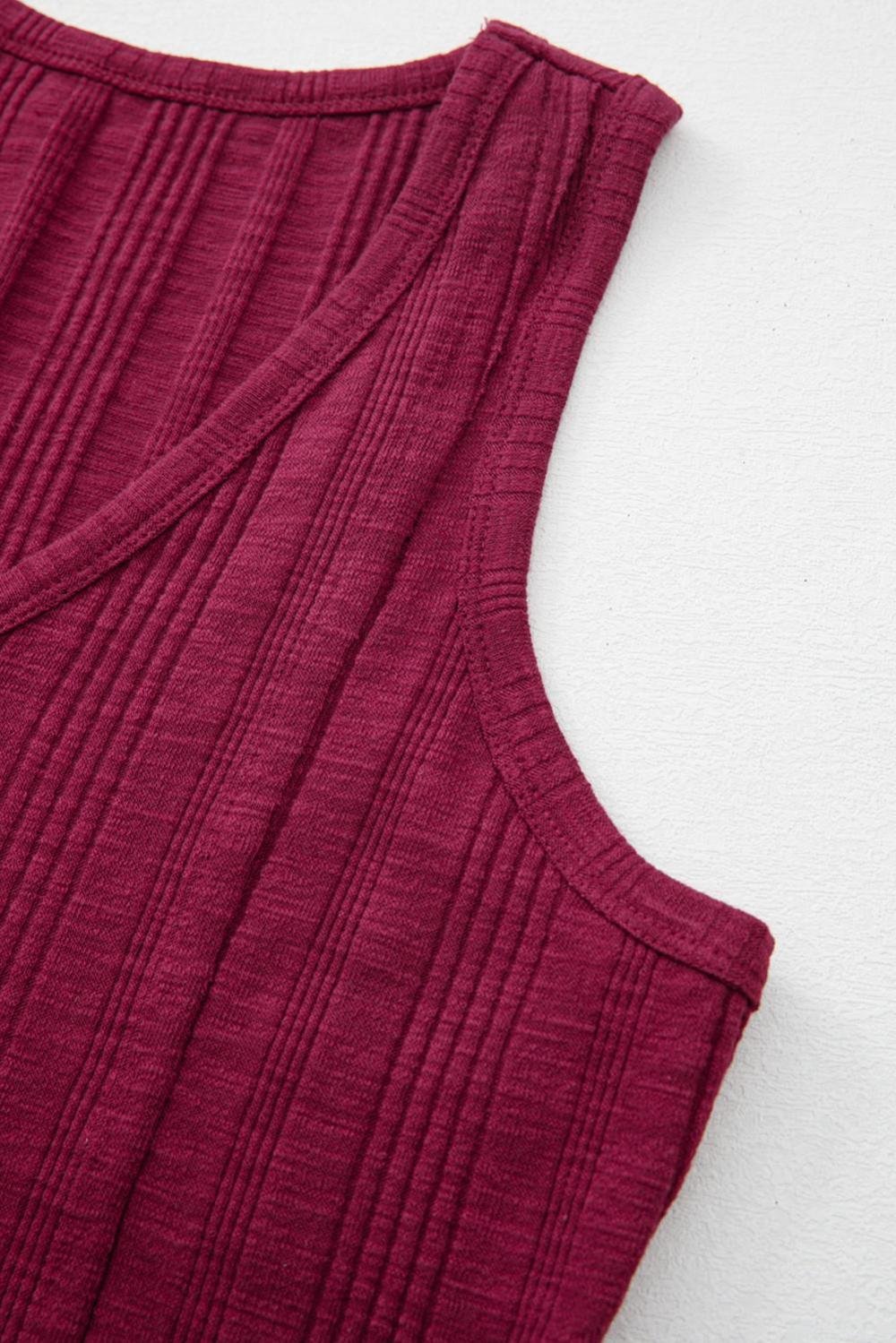 Sleeveless Tops | Women Red Dahlia Ribbed Textured Exposed Stitching Tank Top