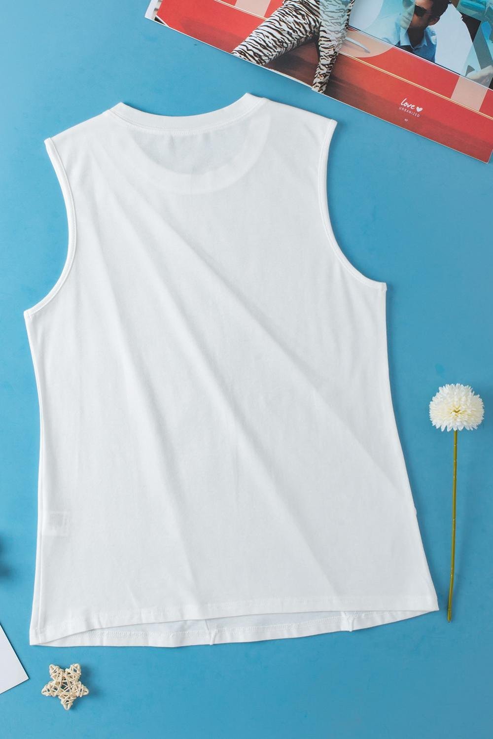 Sleeveless Tops | Women White Solid Color Crew Neck Pleated Tank Top