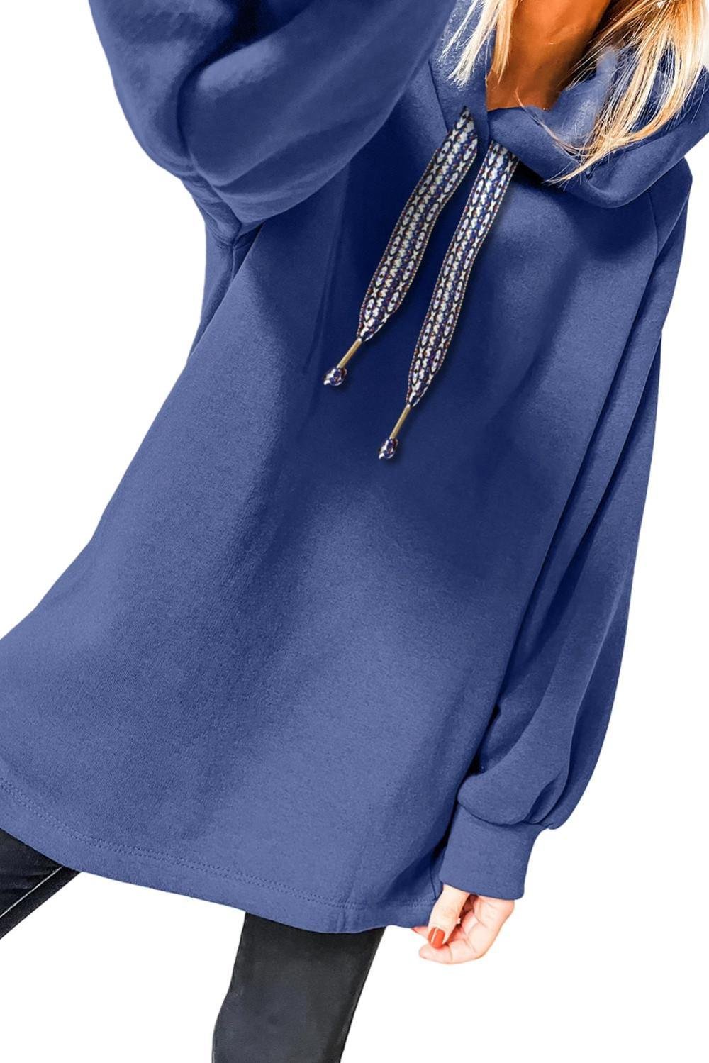 Sweatshirts & Hoodies | Women Dirty Blue Drawstring Hooded Tunic Sweatshirt