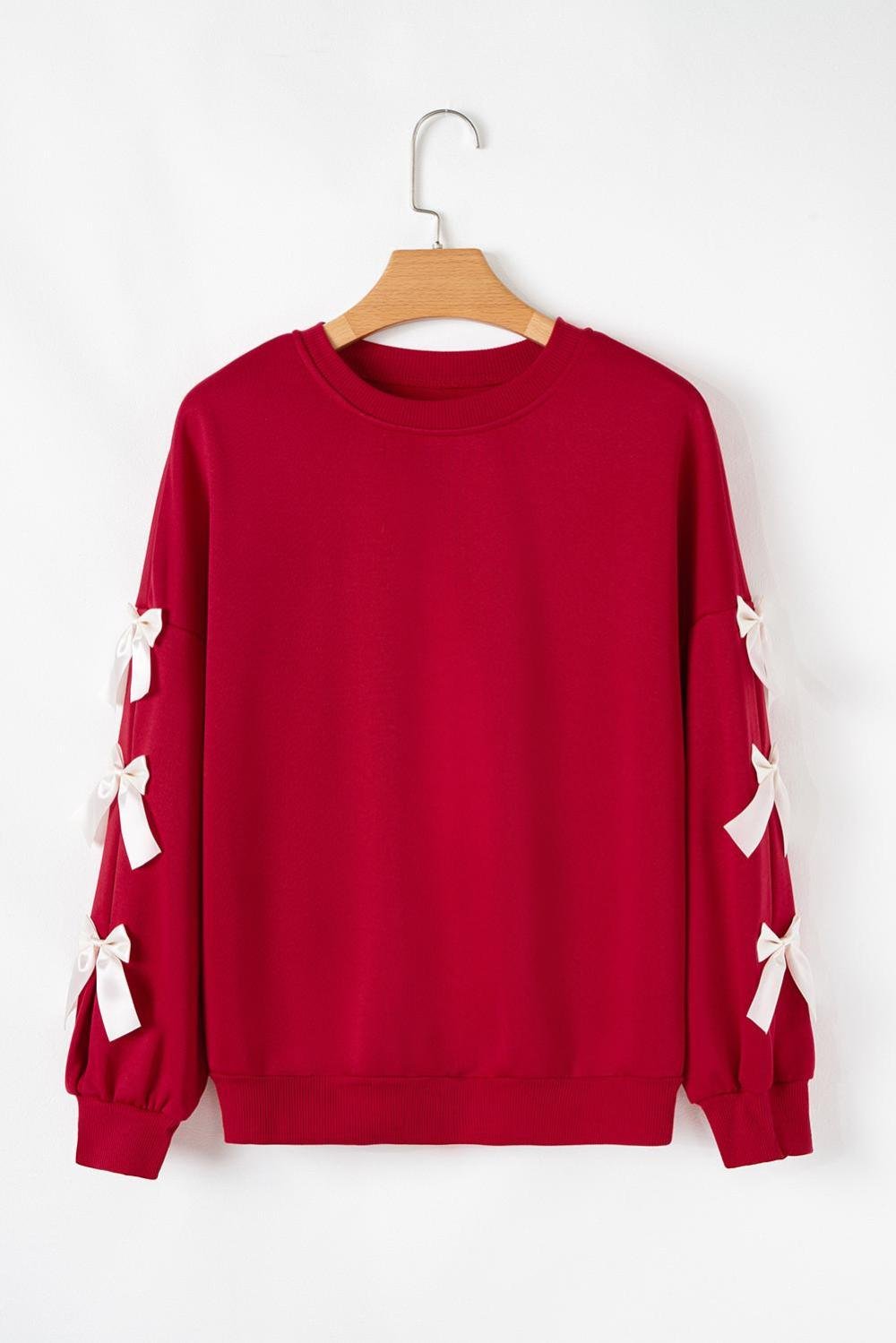 Sweatshirts & Hoodies | Women Fiery Red Sweet Bowknot Round Neck Sweatshirt