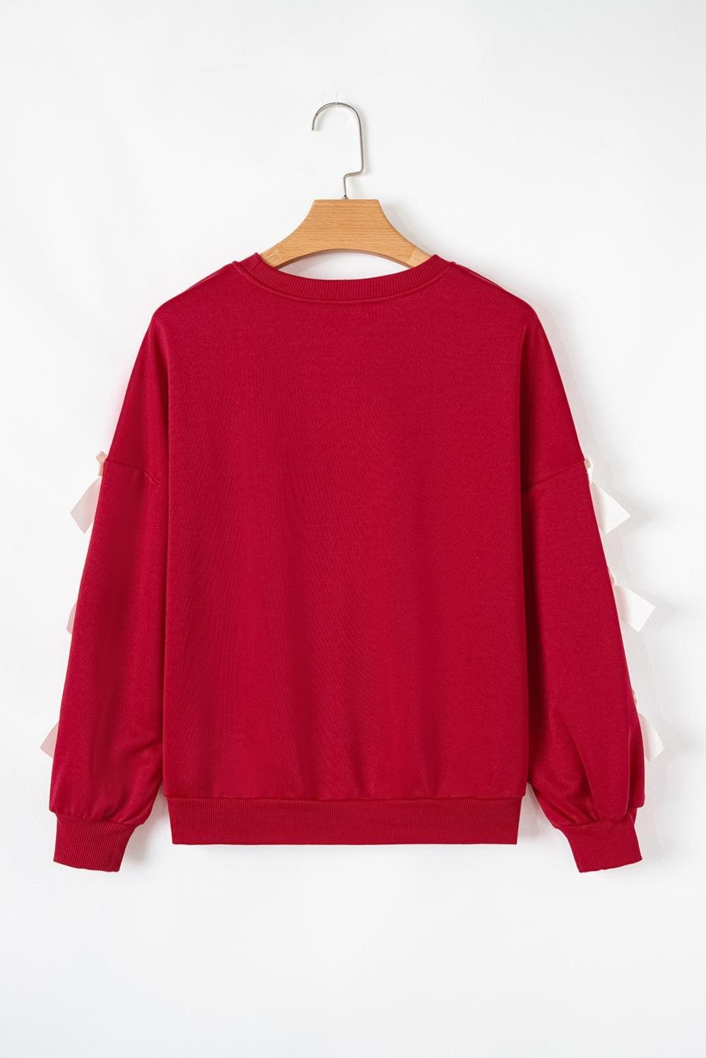 Sweatshirts & Hoodies | Women Fiery Red Sweet Bowknot Round Neck Sweatshirt