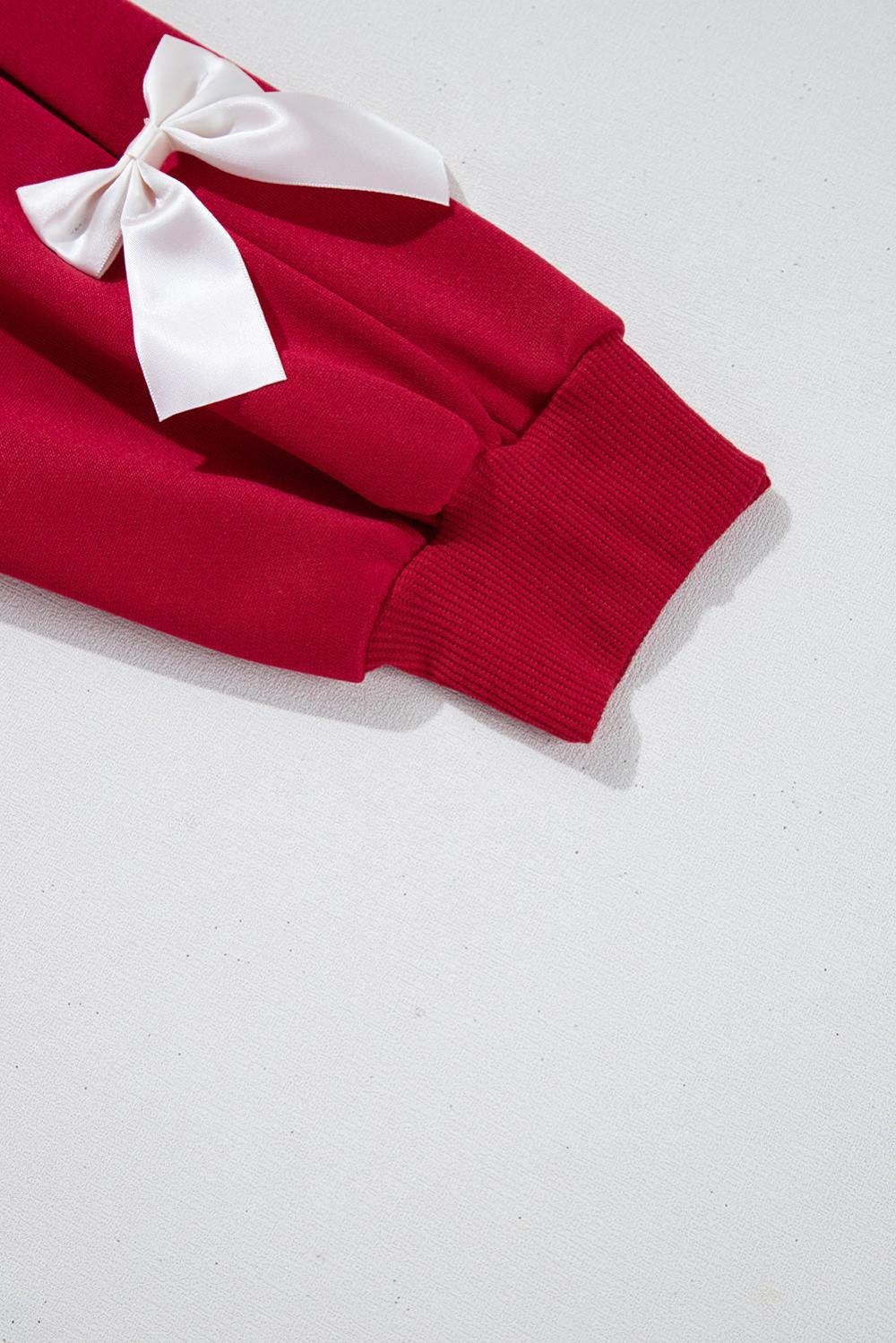 Sweatshirts & Hoodies | Women Fiery Red Sweet Bowknot Round Neck Sweatshirt