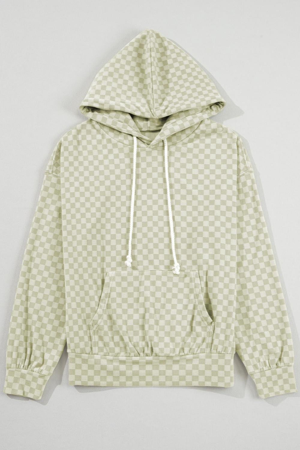 Sweatshirts & Hoodies | Women Green Checkered Kangaroo Pocket Hoodie