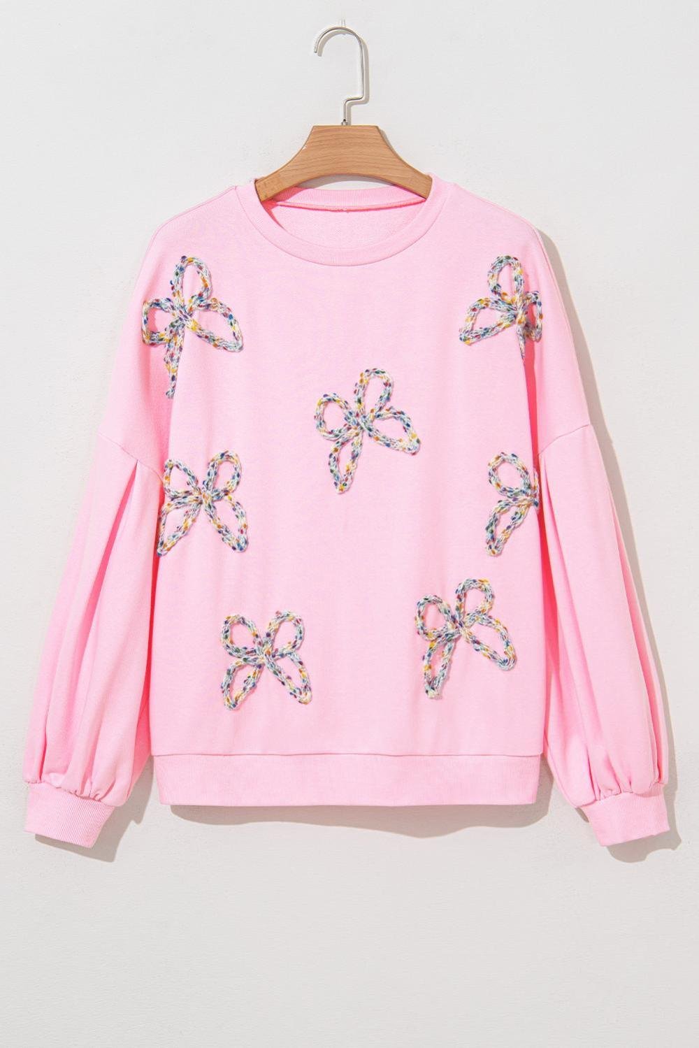 Sweatshirts & Hoodies | Women Light Pink Sweet Bow Lantern Sleeve Oversized Pullover Sweatshirt