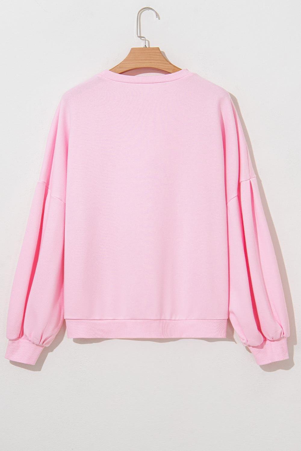 Sweatshirts & Hoodies | Women Light Pink Sweet Bow Lantern Sleeve Oversized Pullover Sweatshirt