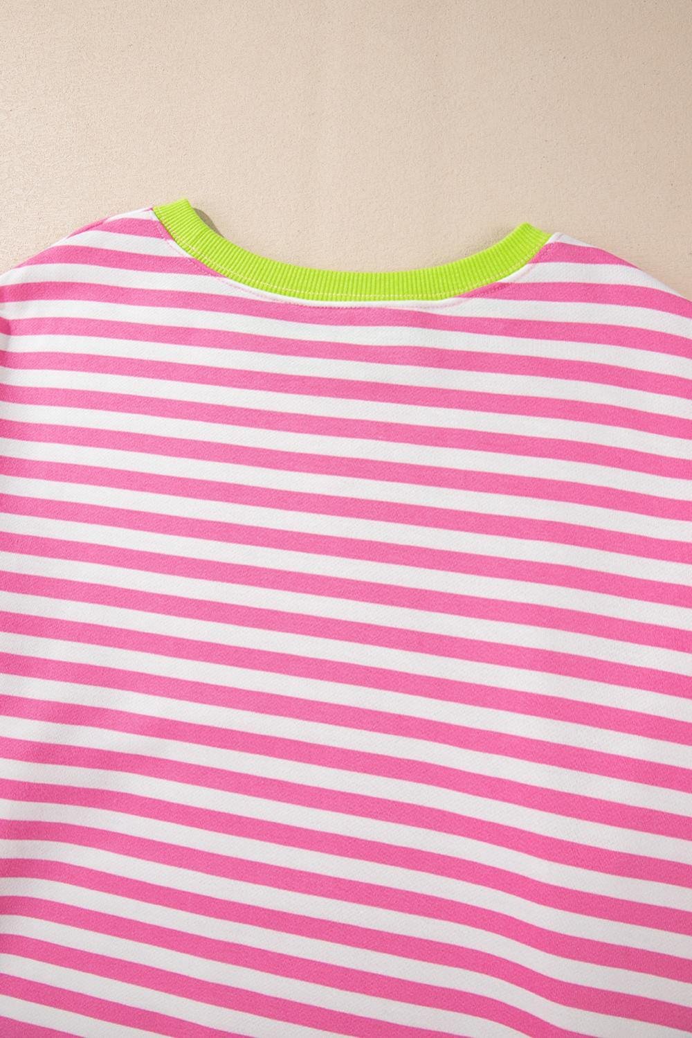 Sweatshirts & Hoodies | Women Rose Red Striped Contrast Trim Drop Shoulder Sweatshirt