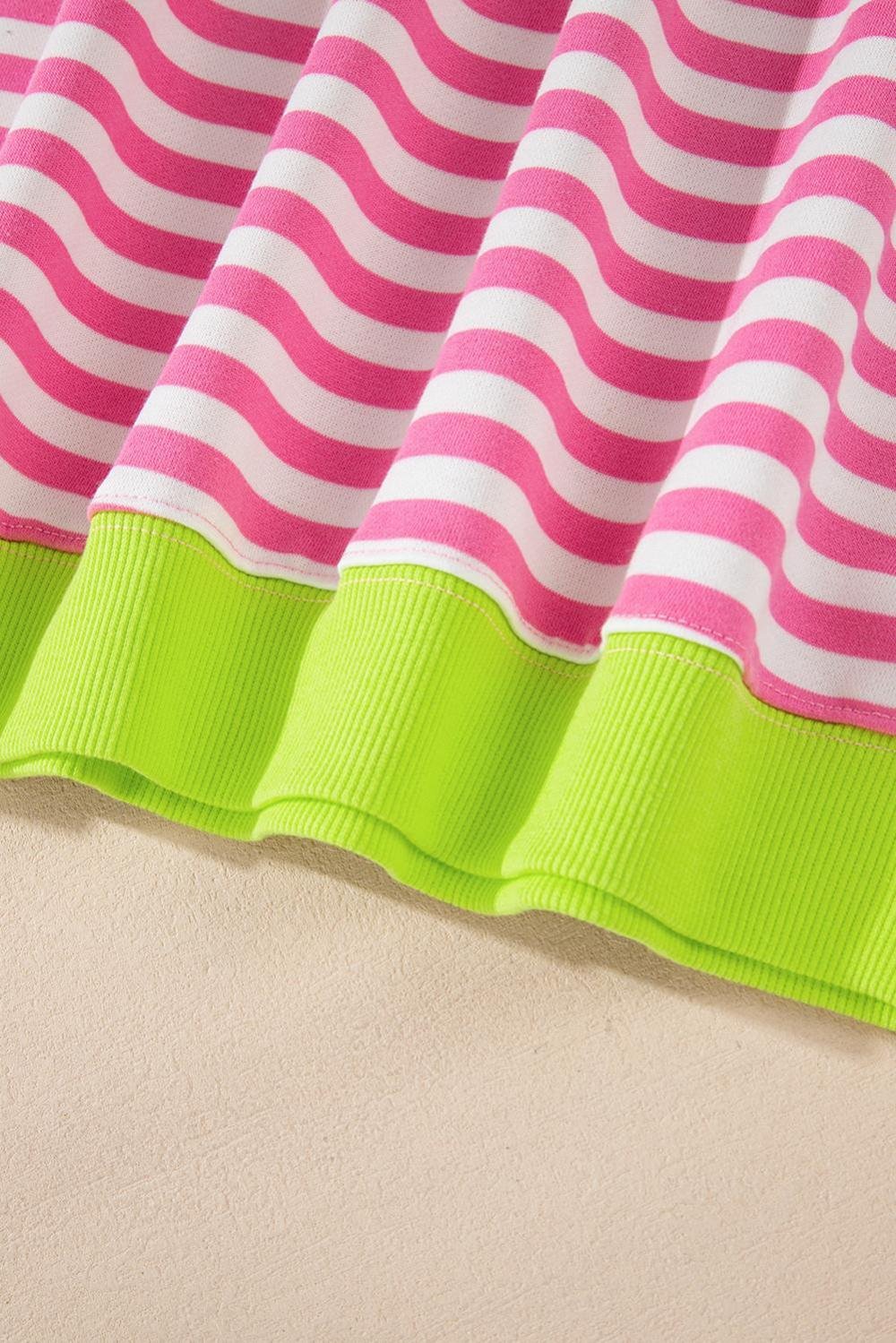 Sweatshirts & Hoodies | Women Rose Red Striped Contrast Trim Drop Shoulder Sweatshirt