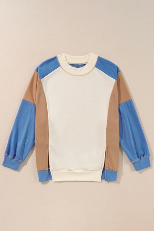 Sweatshirts & Hoodies | Women Sky Blue Colorblock Exposed Seam Patchwork Oversized Sweatshirt