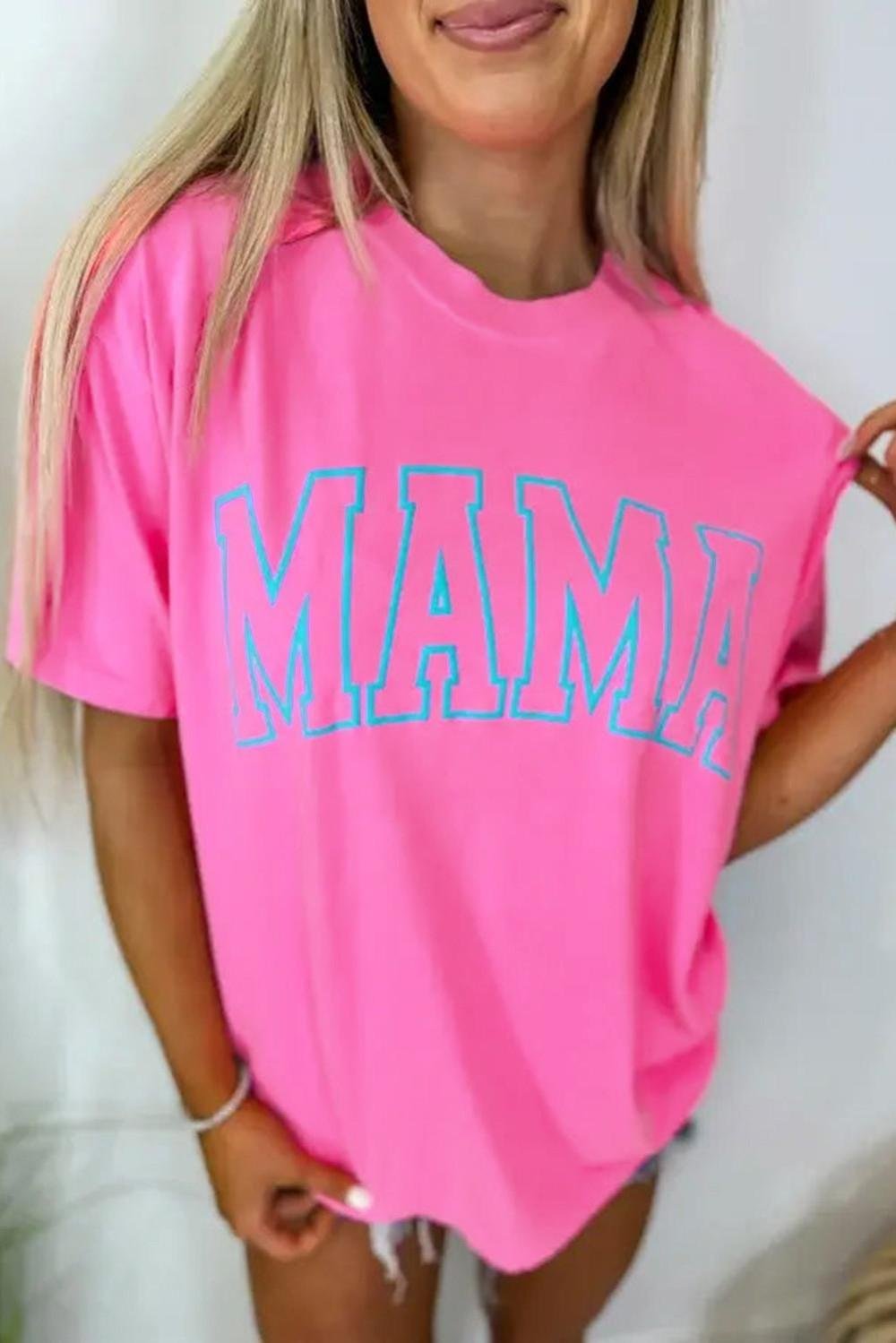 T Shirts | Women Bright Pink Mama Letter Graphic T Shirt