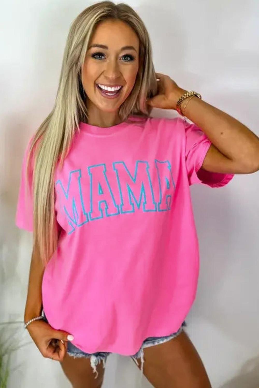 T Shirts | Women Bright Pink Mama Letter Graphic T Shirt