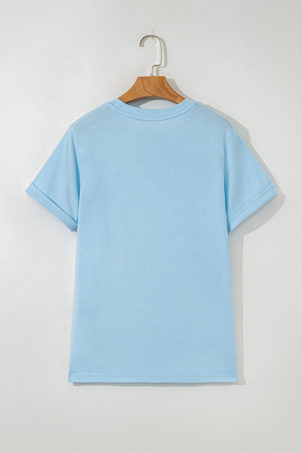 T Shirts | Women Light Blue Solid Color Basic Crew Neck Tee