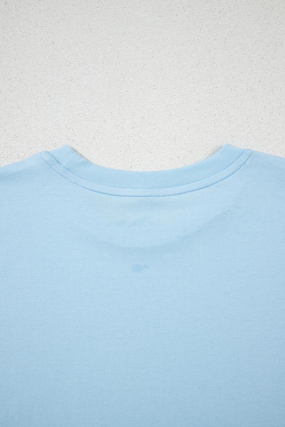 T Shirts | Women Light Blue Solid Color Basic Crew Neck Tee