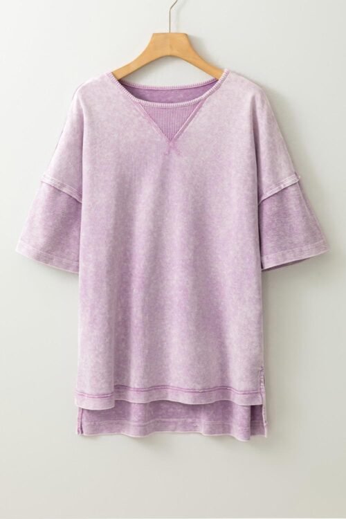 T Shirts | Women Orchid Petal Mineral Wash Exposed Seam Drop Shoulder Oversized Tee