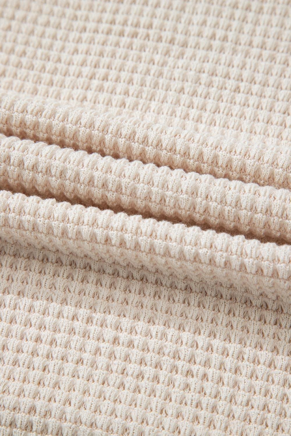 T Shirts | Women Pale Khaki Solid Color Waffle Seamed Short Sleeve Top