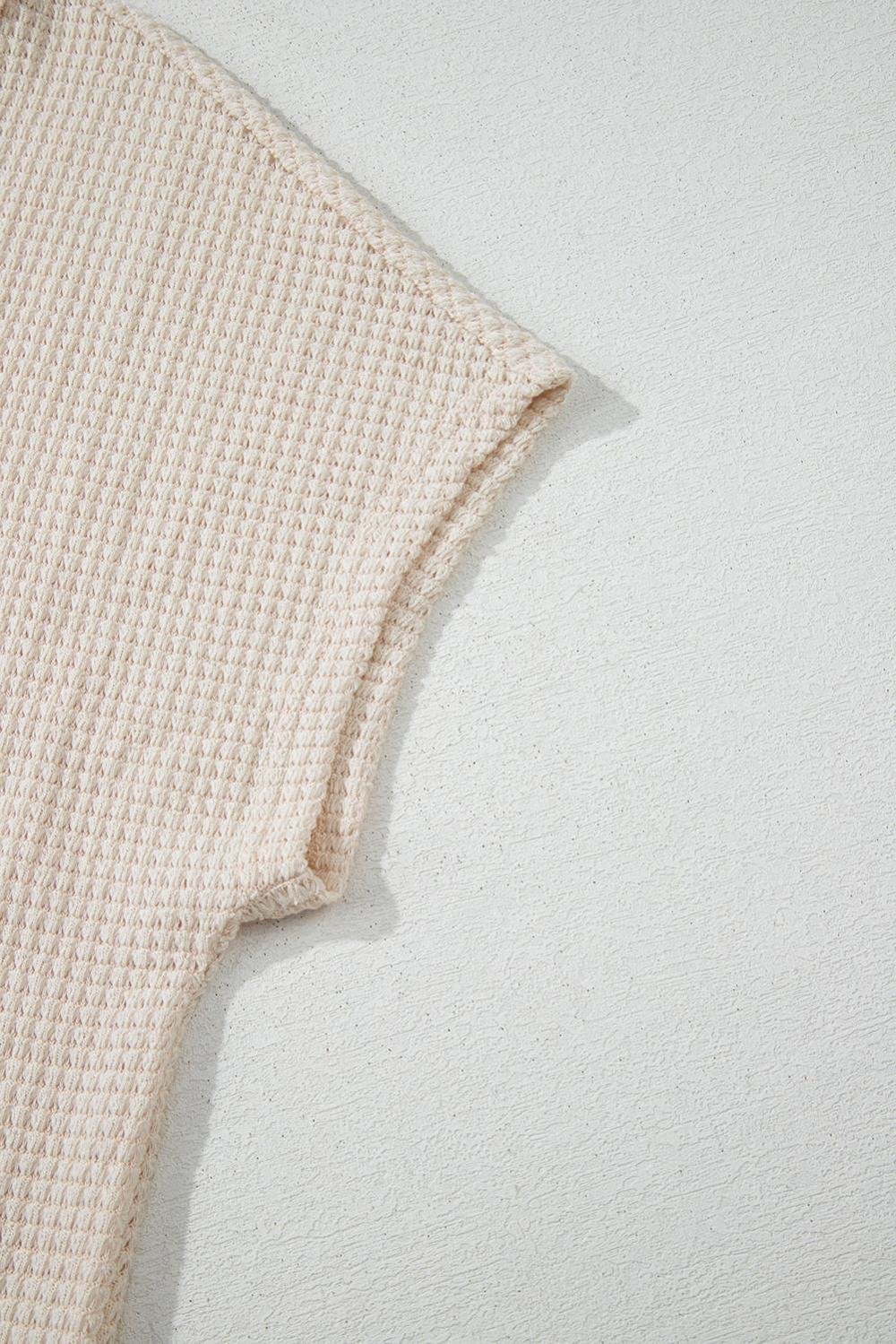 T Shirts | Women Pale Khaki Solid Color Waffle Seamed Short Sleeve Top