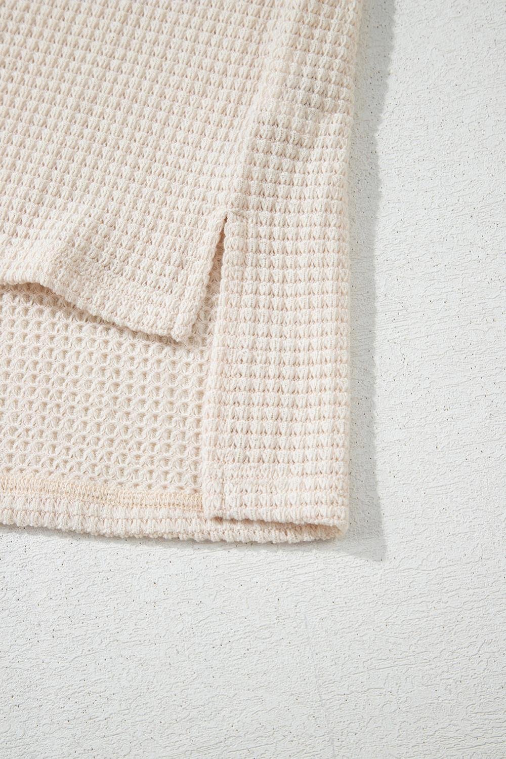 T Shirts | Women Pale Khaki Solid Color Waffle Seamed Short Sleeve Top