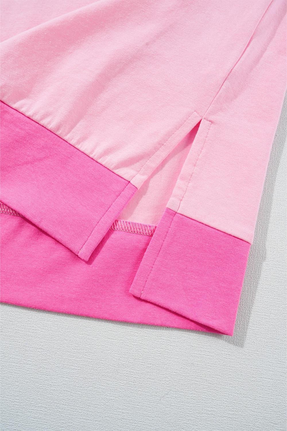 T Shirts | Women Pink Colorblock Half Buttons Henley T Shirt