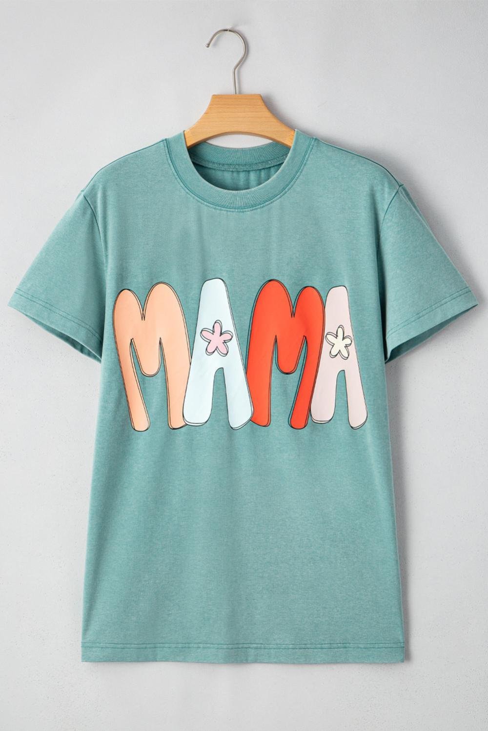T Shirts | Women Sea Green Floral Mama Print Crewneck T Shirt