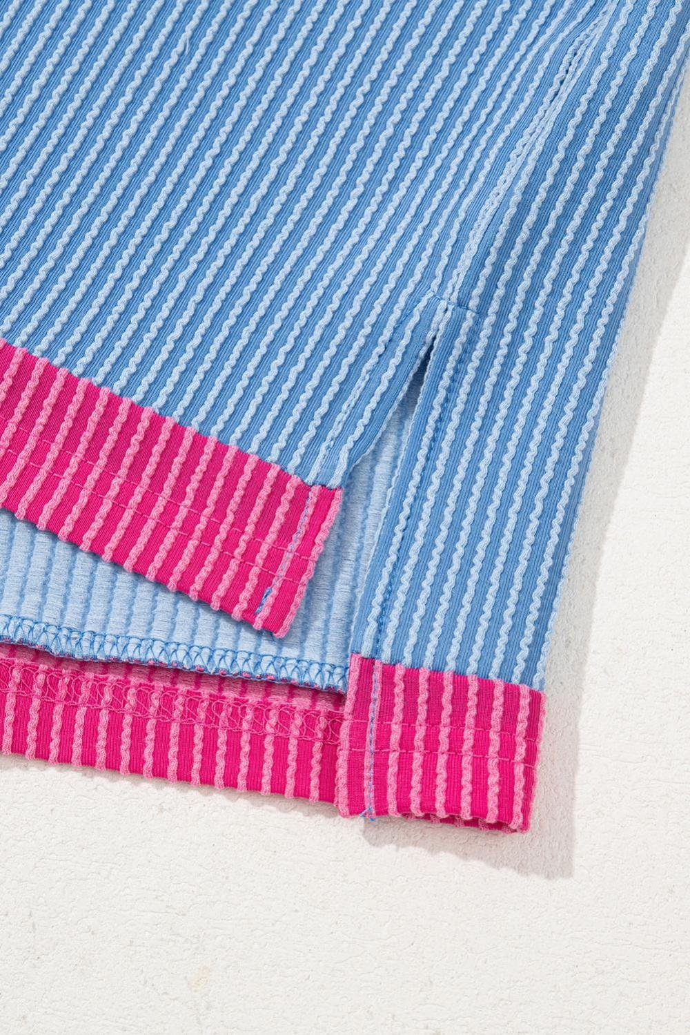 T Shirts | Women Sky Blue Textured Colorblock Round Neck T Shirt