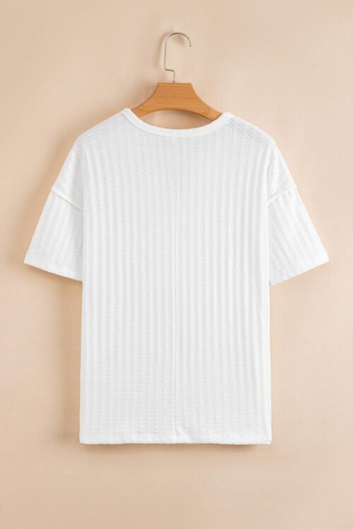 T Shirts | Women White Textured Split Neck Short Sleeve Top