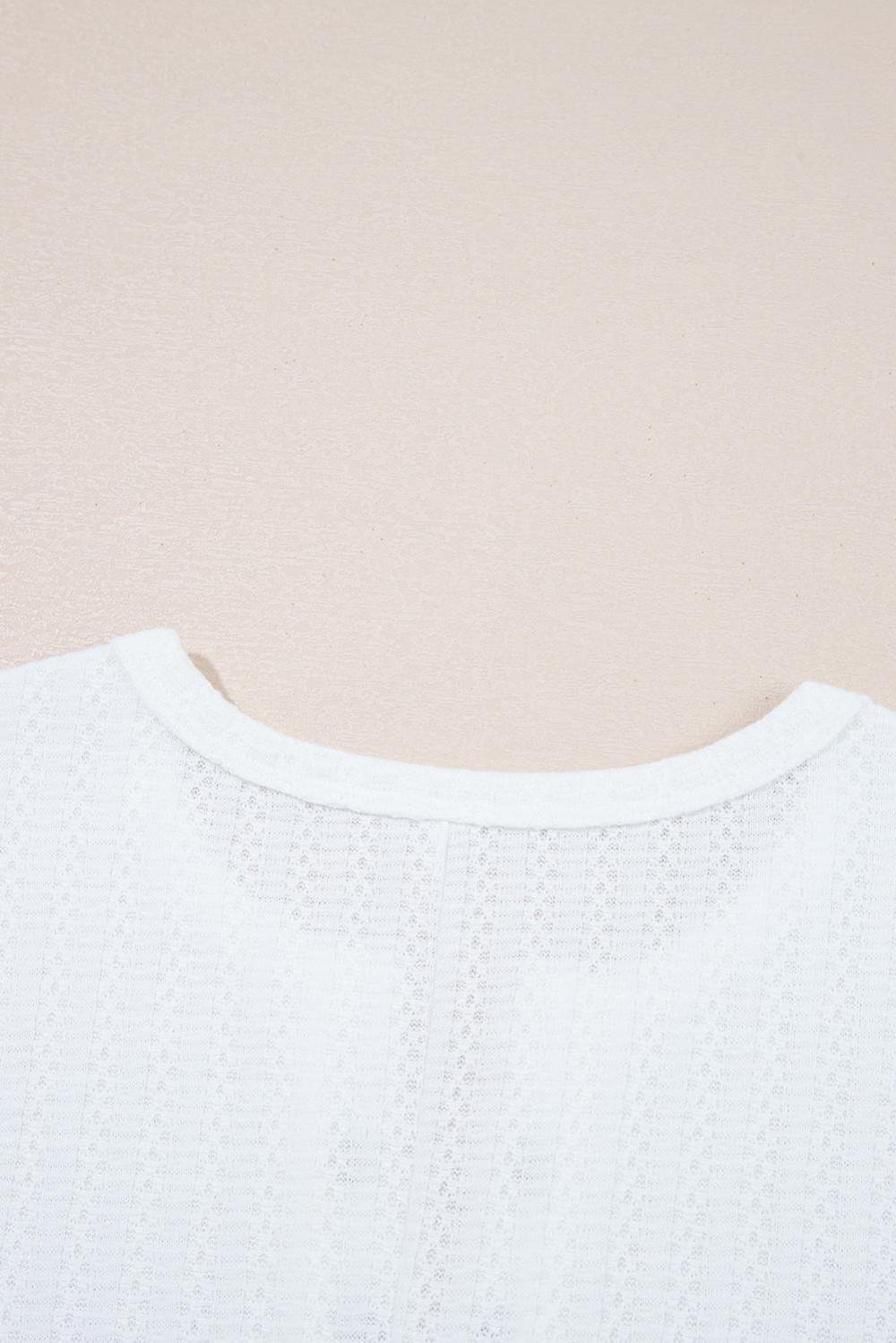 T Shirts | Women White Textured Split Neck Short Sleeve Top