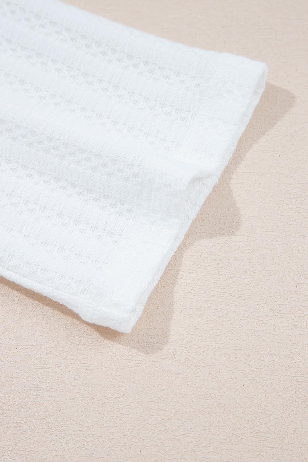 T Shirts | Women White Textured Split Neck Short Sleeve Top