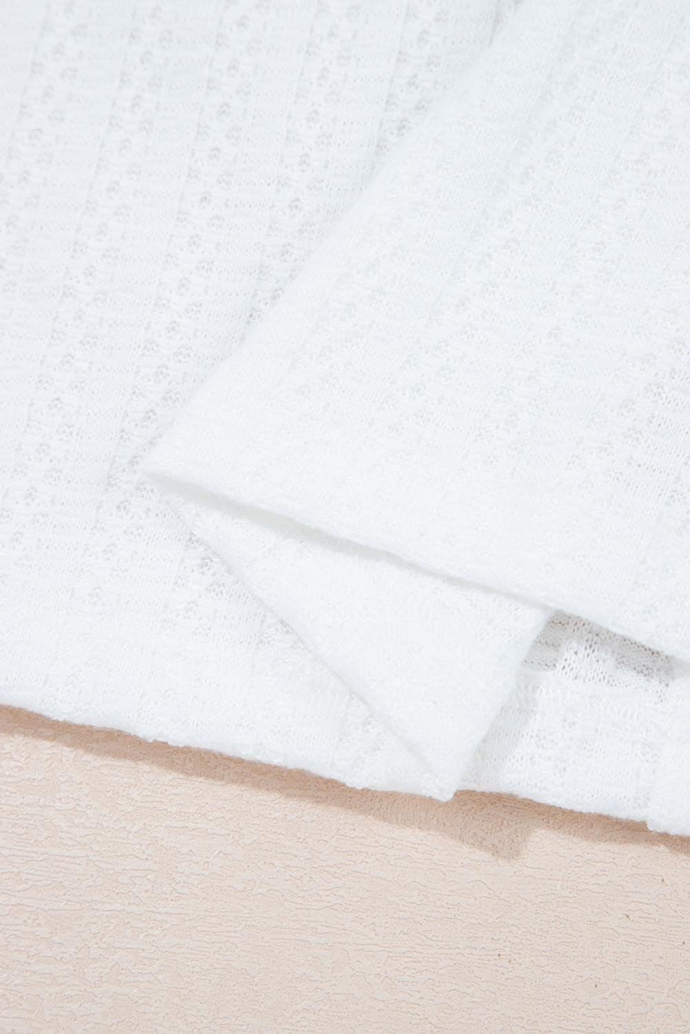 T Shirts | Women White Textured Split Neck Short Sleeve Top